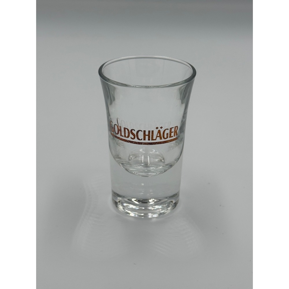Goldschlager Cinnamon Schnapps Liqueur Shot Glass‎ Clear Gold Logo Barware VTG